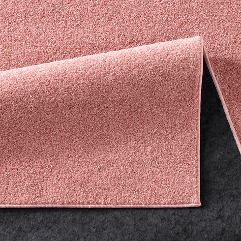 Kurzflor Teppich Designer | Flauschiger Flachflor fürs Wohnzimmer, Esszimmer, Schlafzimmer oder Kinderzimmer | Rosa Rund